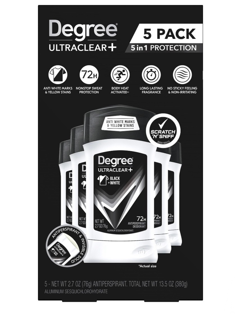 SET OF 5 Degree UltraClear+ Antiperspirant Deodorant - 72H Protection